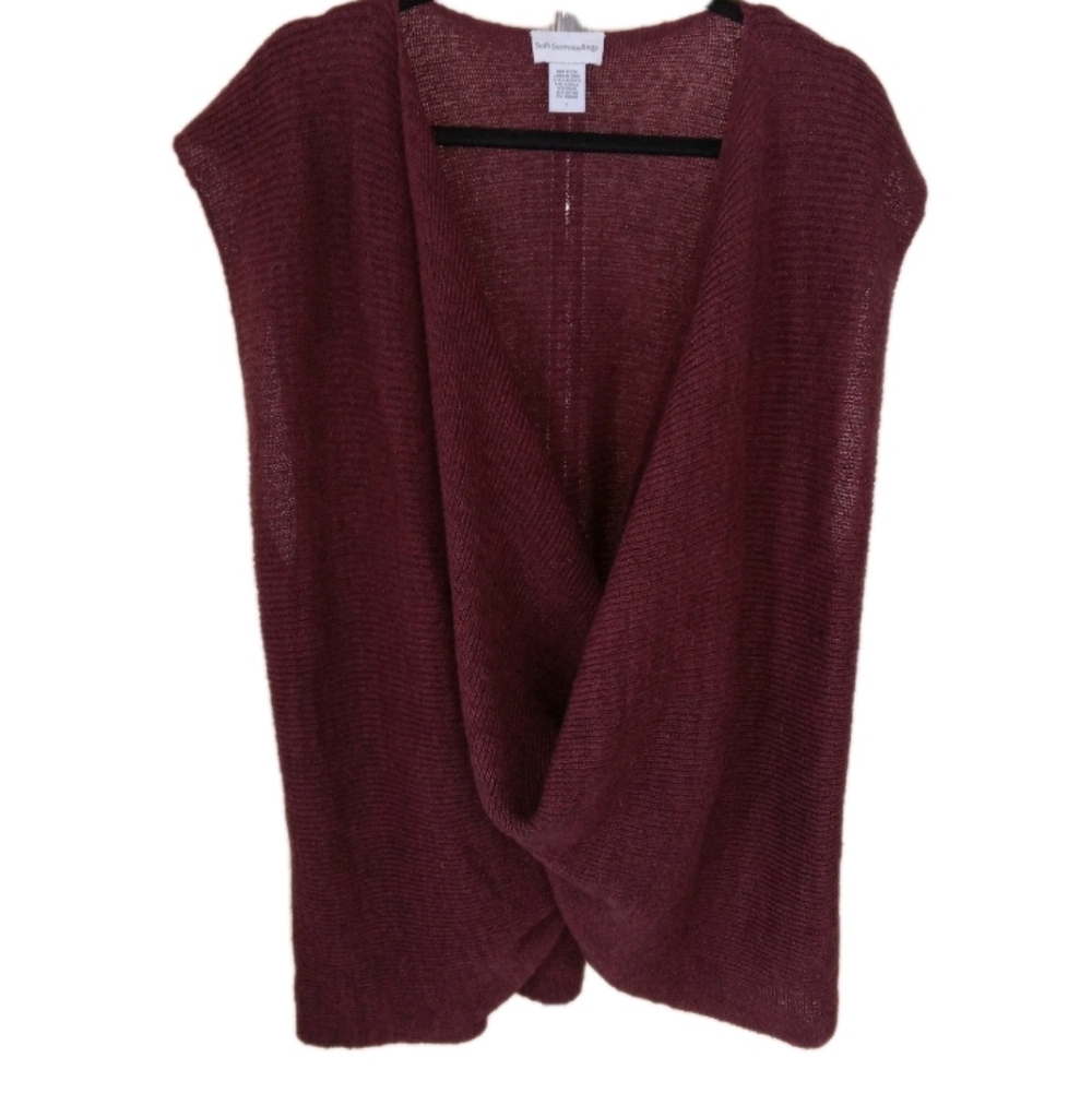 Soft Surroundings Burgundy Oversized Lightweight Ribbed Knit Shrug/Vest Small